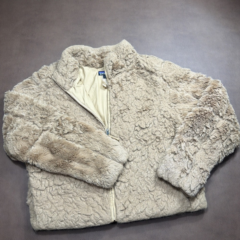 Patagonia Sherpa Jacket Women L Khaki Brown Fuzzy Fleece Full Zip Winter Warm